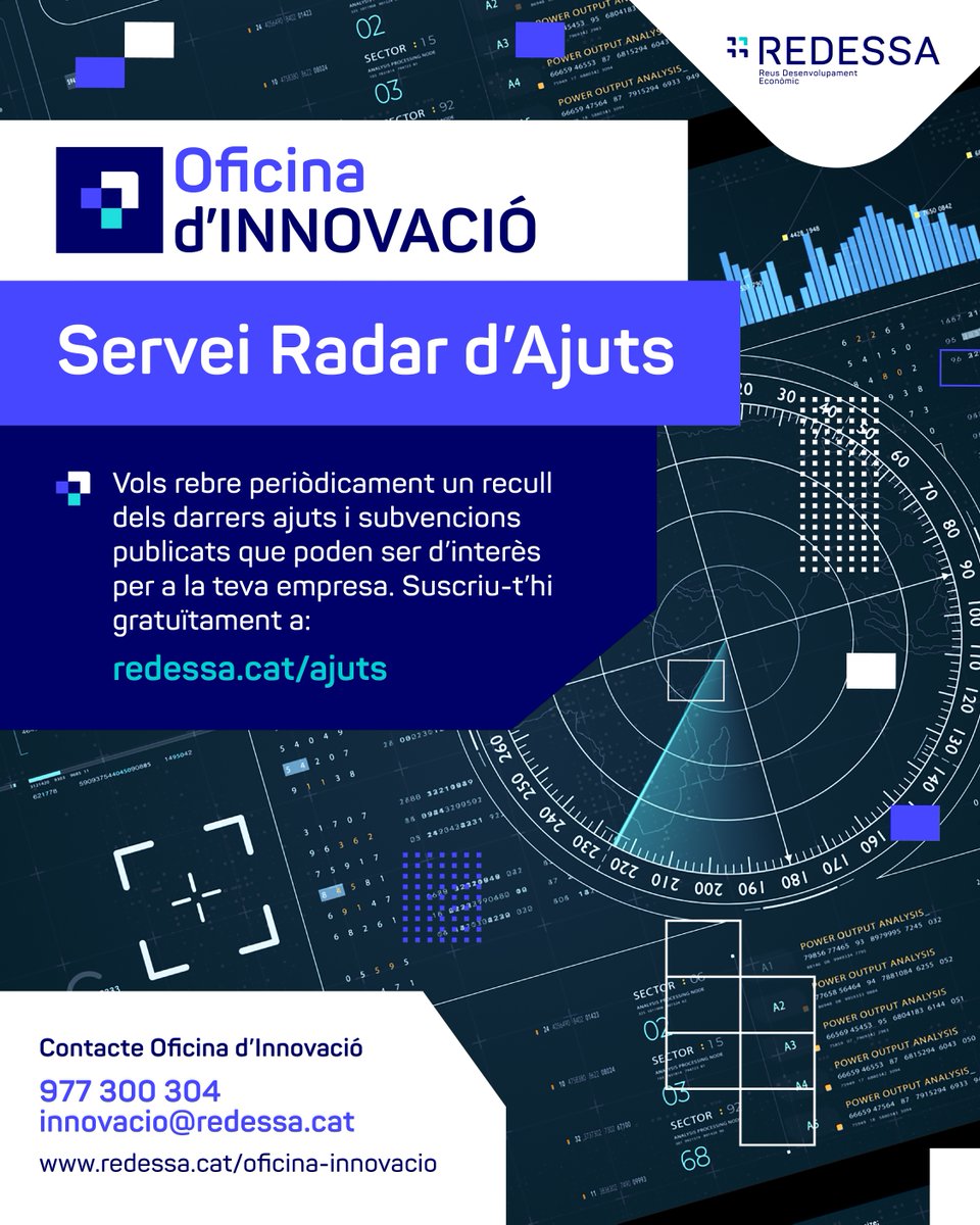 REDESSA (@redessareus) on Twitter photo 🔎 Coneixes el servei Radar d’Ajuts per a empreses de l'Oficina d'Innovació de #REDESSA?
📬Subscriu-t'hi gratis per rebre els darrers ajuts i subvencions d'interès per a la teva empresa.
📩 Apunta’t a: redessa.cat/ajuts
🌐 + Info: redessa.cat/oficina-innova…
<a href="/reus_cat/">Ajuntament de Reus</a> 🔎 Coneixes el servei Radar d’Ajuts per a empreses de l'Oficina d'Innovació de #REDESSA?
📬Subscriu-t'hi gratis per rebre els darrers ajuts i subvencions d'interès per a la teva empresa.
📩 Apunta’t a: redessa.cat/ajuts
🌐 + Info: redessa.cat/oficina-innova…
<a href="/reus_cat/">Ajuntament de Reus</a>