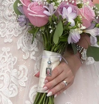 Something blue for the bride to be. Photo charm for her wedding bouquet with a blue shell pearl.  etsy.me/454ANMG via <a href="/Etsy/">Etsy</a> #Etsy #etsyseller #etsystore #brides #like2 #shopsmall #shopping #shoppingonline #etsyfinds #etsyweddings #wedding #giftidea