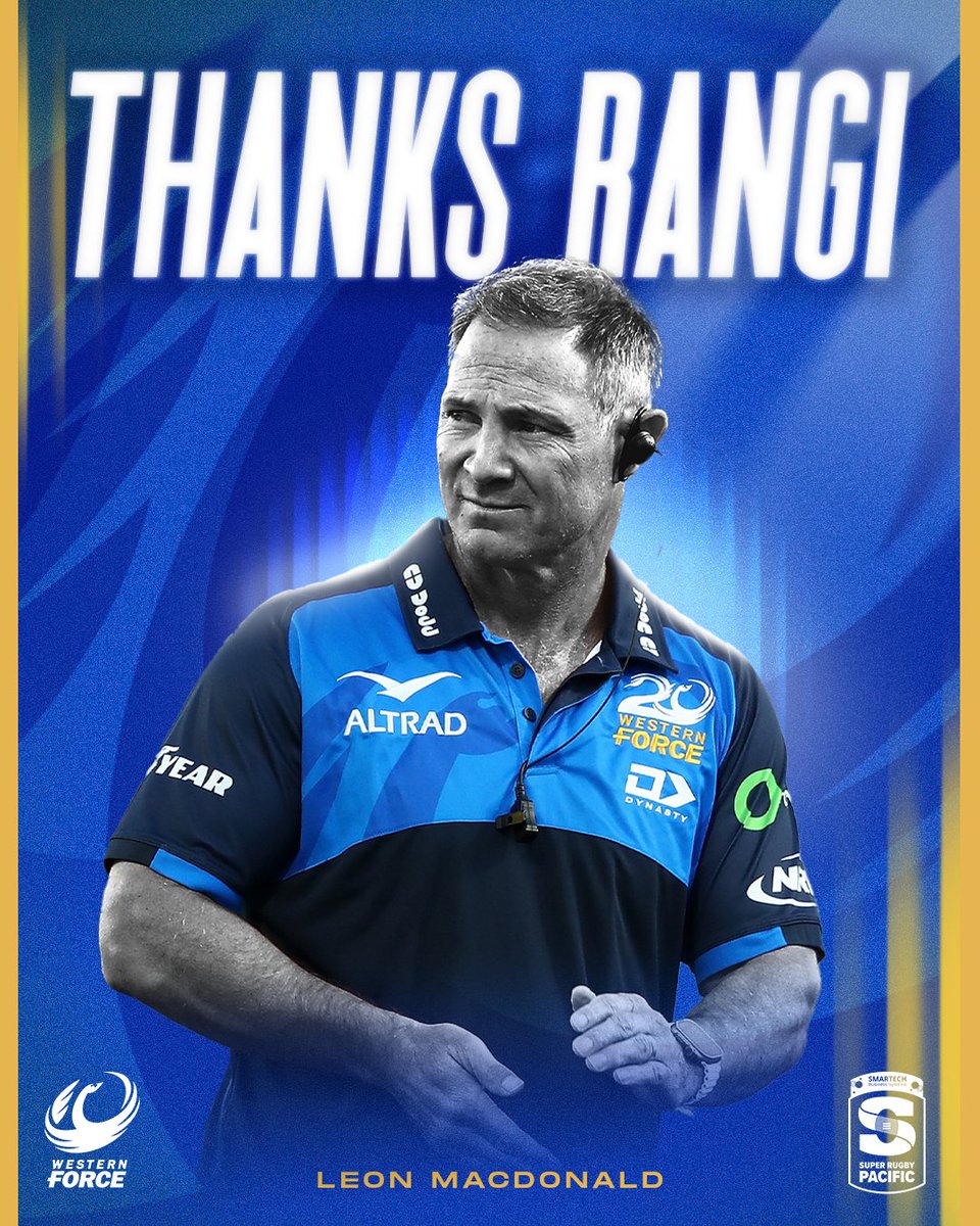 Thanks Leon 🤝

Leon MacDonald has departed the Force after his short-term coaching consultant deal to lead Japanese Rugby League One club Yokohama Canon Eagles 🇯🇵

We wish Leon and his family all the best in Japan

#ForeverForce 💙