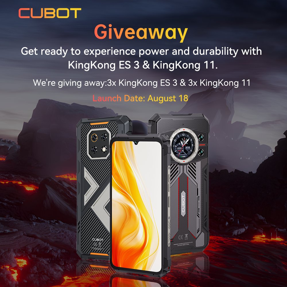 To celebrate the global release of KingKong ES 3 and KingKong 11 on August 18th   with a massive dual giveaway .3 lucky winners will get a KingKong ES 3, and 3 more will win the rugged beast — KingKong 11!
🎁Join now cubot.net/kingkong-11-ki…