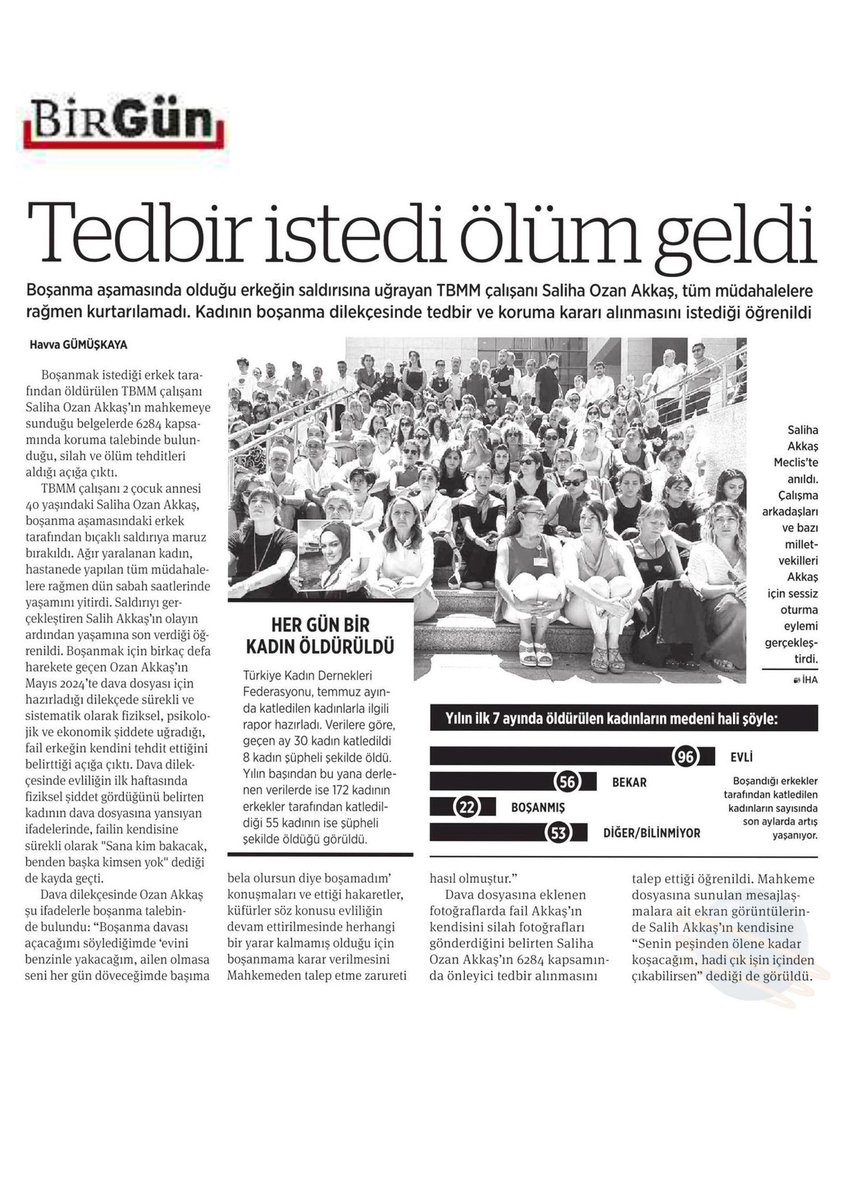 “Türkiye Kadın Dernekleri Federasyonu, temmuz ayında katledilen kadınlarla ilgili rapor hazırladı. Verilere göre, geçen ay 30 kadın katledildi 8 kadın şüpheli şekilde öldü.”
<a href="/havvagkaya/">havva gümüşkaya</a>