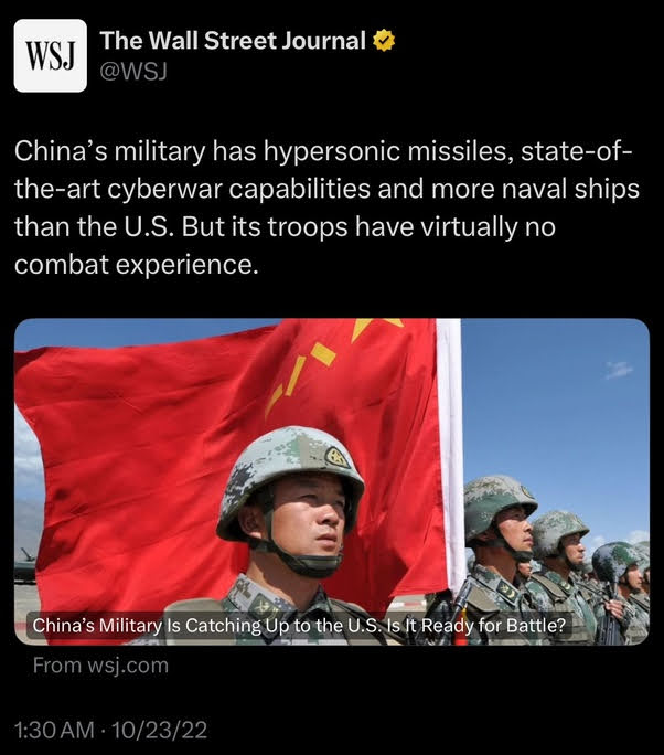 Because China's advanced military aims to establish peace, while the US's (currently) second-rate military is designed to cause chaos. 

#WesternMSM