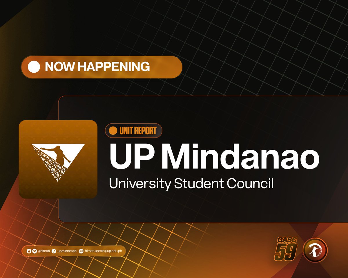 <a href="/phkule/">Philippine Collegian</a> UP Mindanao USC now present their unit report.
Follow this thread for live updates.

#GASC59