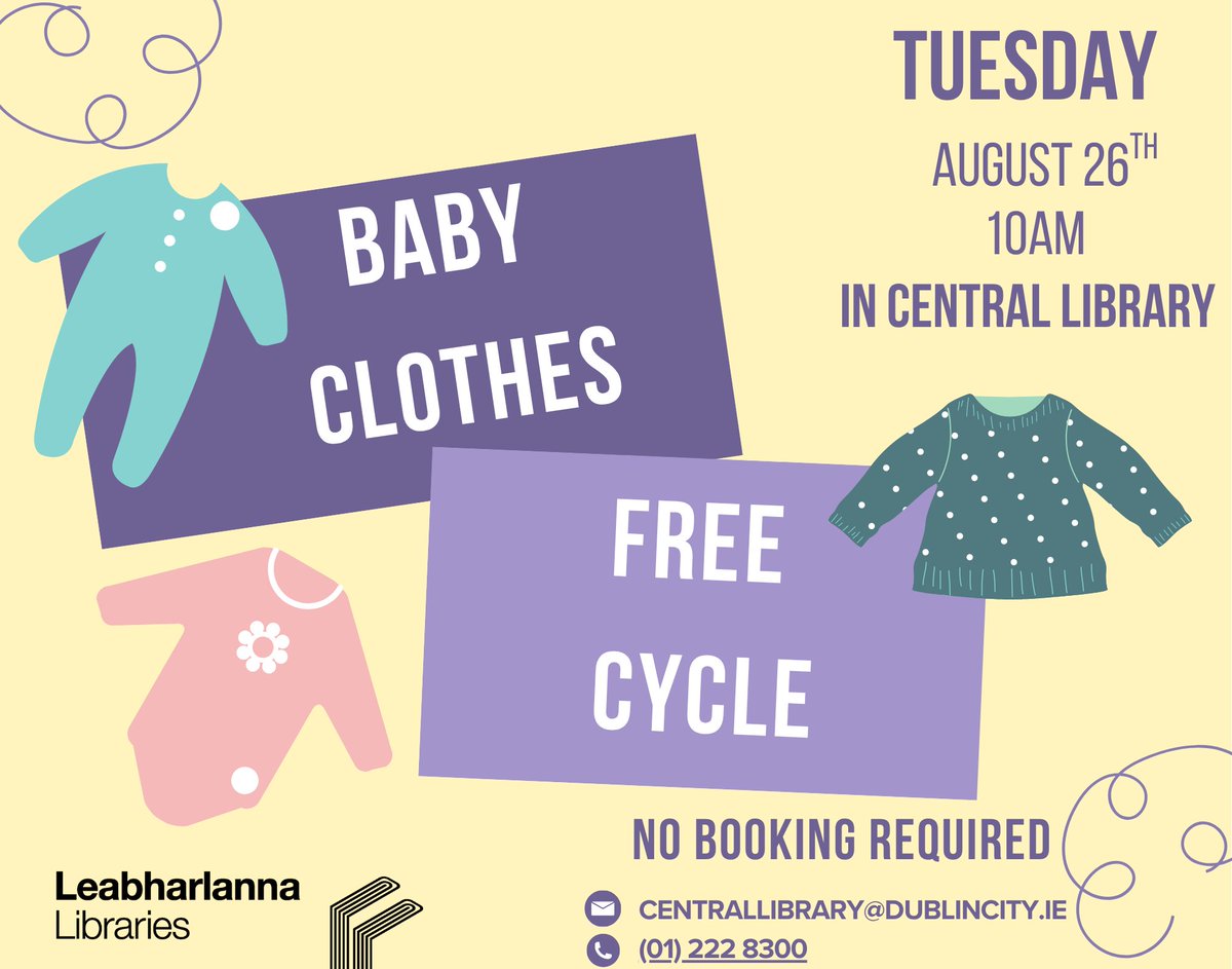 The Central Library in the ILAC is the place to be on Tuesday August 26th at 10am if you want to check out some lovely 👶  baby clothes 👕. All of the clothes will be free to take!

  No booking required.

#freebabyclothes #babyclothes #centrallibrary #ilaccentre #dublintown
