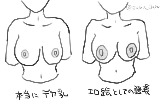 エロ作品での巨乳描写、個人的にここで見分けている(デカ乳輪・デカ乳首派の描き手さんの場合はのぞく)