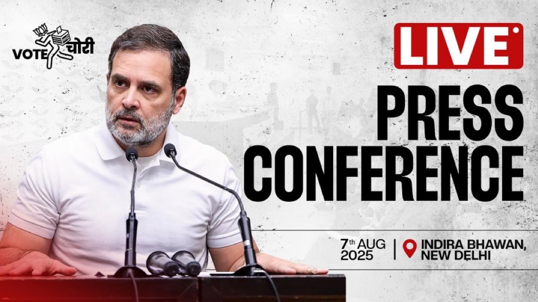 Supriya Shrinate (@supriyashrinate) on Twitter photo Watch this important Press Conference to be addressed by <a href="/RahulGandhi/">Rahul Gandhi</a> ji today at 1:30pm
#VoteChori Watch this important Press Conference to be addressed by <a href="/RahulGandhi/">Rahul Gandhi</a> ji today at 1:30pm
#VoteChori