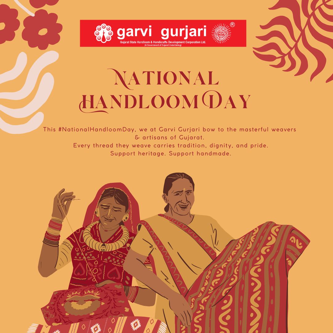 From the vibrant Bandhani to intricate Patola, Gujarat's handlooms are a legacy of excellence.
On #NationalHandloomDay, Garvi Gurjari salutes every artisan who keeps our culture alive.
#HandloomIndia #ODOP #MyHandloomMyPride
#MyProductMyPride