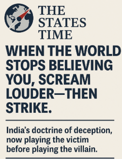 TheStatesTime's tweet image. 🎭 After silencing dissent at home &amp;amp; losing moral currency abroad, India now dons the victim’s cloak. When credibility collapses, fiction fills the void. The stage is being set for aggression. #IndiaExposed #NarrativeWar #FalseFlagAlert