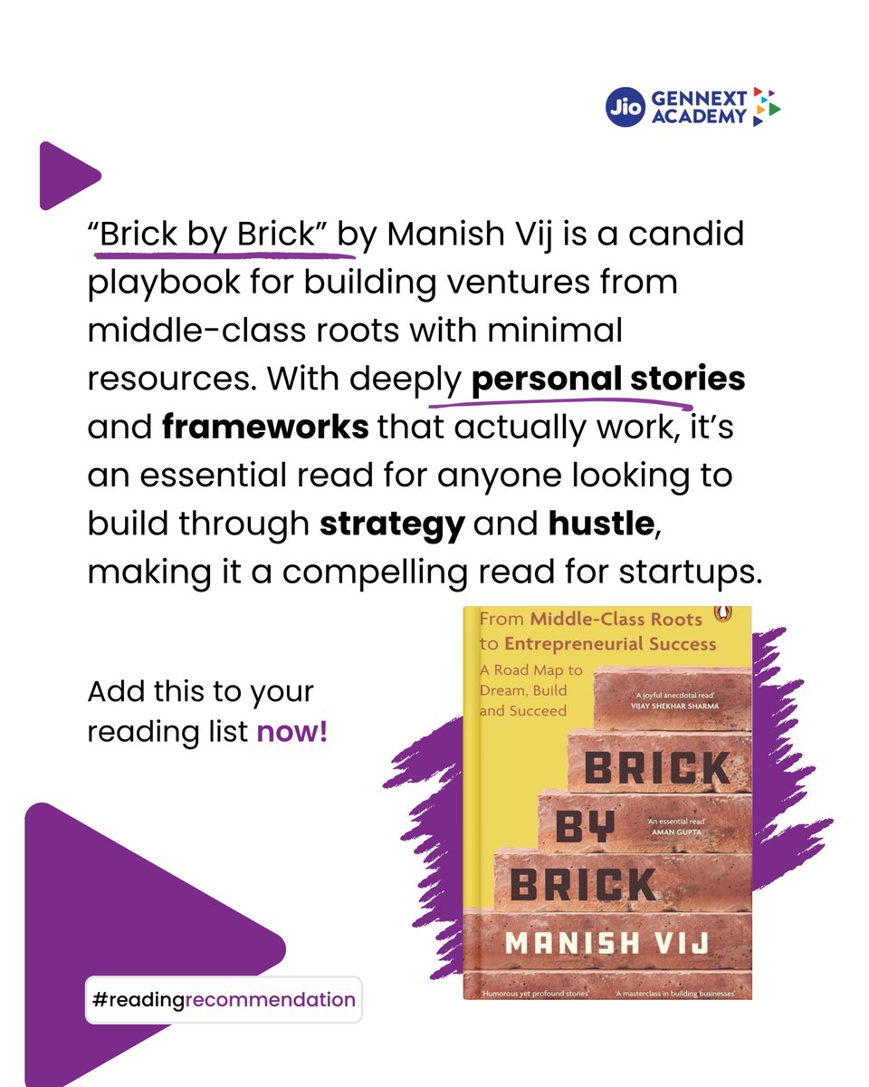 A story of building big from humble beginnings.

In “Brick by Brick,” Manish Vij shares his remarkable rise from a middle-class upbringing to entrepreneurial triumph. With honesty and insight, he uncovers what it really takes to grow dreams into thriving ventures.
 
#JioGenNext