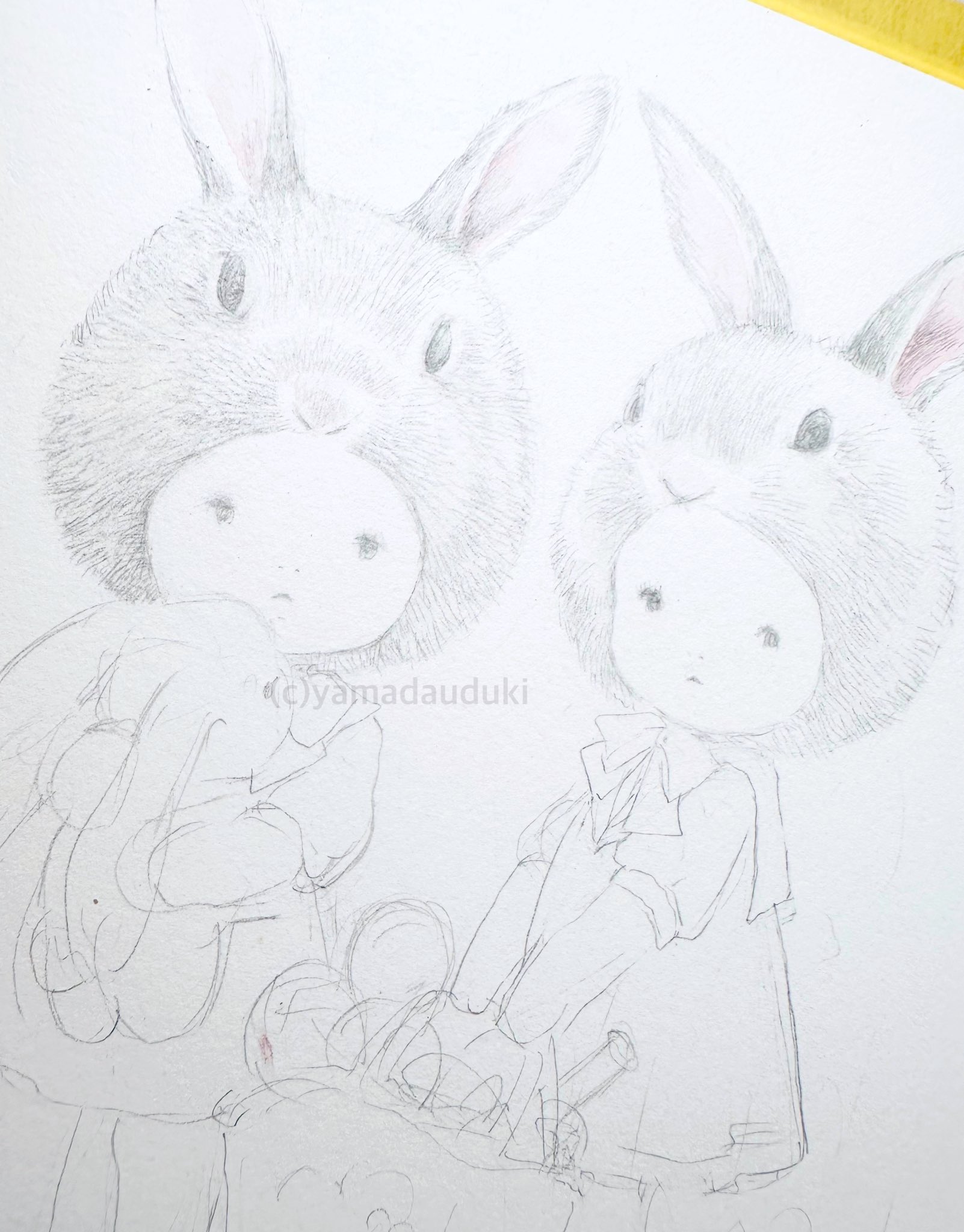 シーグラスアート　♡きみとともだち♡　うさぎちゃん＆くじらさんver. シーグラスアート「うさぎの餅つき」 ミニ額 イラスト 月 兎年