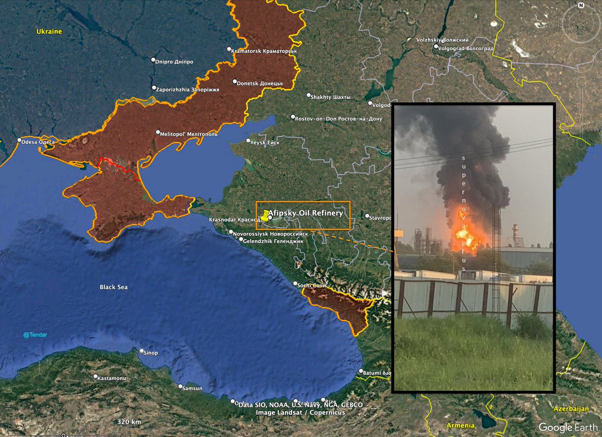 The Afipsky oil refinery in the Krasnodar region, Russia, is once again burning.
