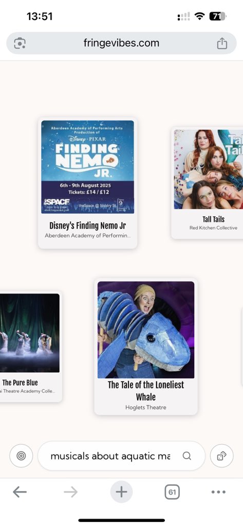 tavishtweets's tweet photo. you can search for like musicals about aquatic mammals and get solid results https://t.co/NgX3rjA8zr