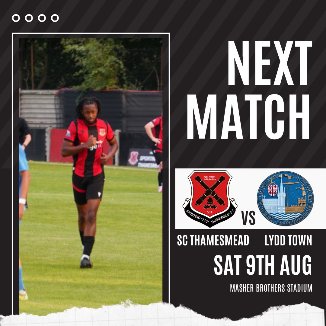 📅 MATCH DAY 2 - SCEFL DIV1

We’re back at home this Saturday as we welcome <a href="/lyddtownfc/">Lydd Town FC</a> to the Masher Brothers Stadium 🏟️

🗓️ Saturday 9th August
⏰ Kick-Off: 3PM
📍 Thamesmead

The match is proudly sponsored by Martin Johnson 👏

#UTA #SCT #Thamesmead #NonLeague
#Football