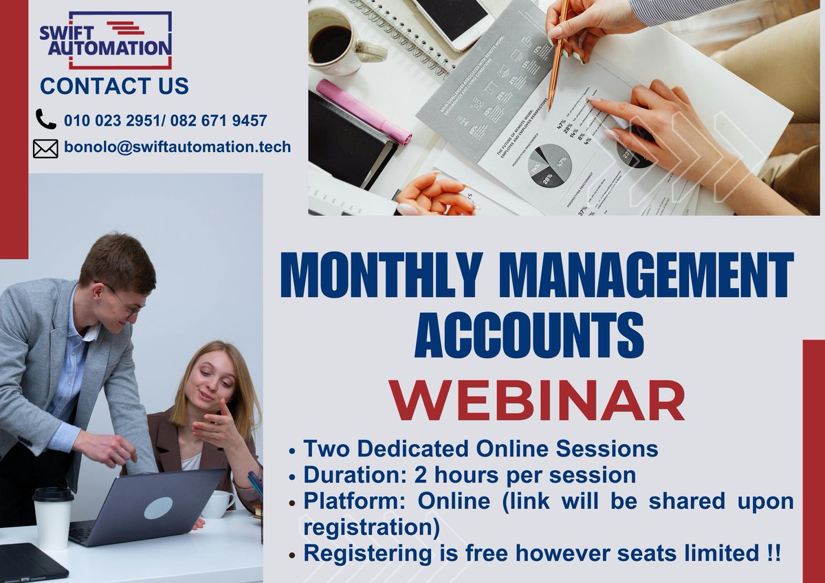 AutomationSwift's tweet image. 📩Join us for an expert-led online experience where you’ll learn how to structure your monthly accounts.
Let’s help you transform numbers into narratives that matter.
#FinanceLeadership #ManagementAccounts #FinancialReporting #SwiftAutomation #FinanceMadeSimple