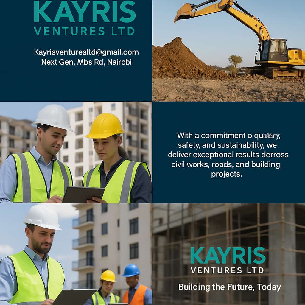 <a href="/kuwamocho_/">Kuwams🍉</a> construction services <a href="/kayris_ltd/">Kayris Ventures ltd</a> with more  years of experience in turning dreams into beautiful, functional spaces across Kenya
🔨  we offer:
✨ Residential &amp; Commercial Construction.
🛠️ Renovations.
📐 Architectural &amp; Structural Designs.
📊 Bills of Quantities