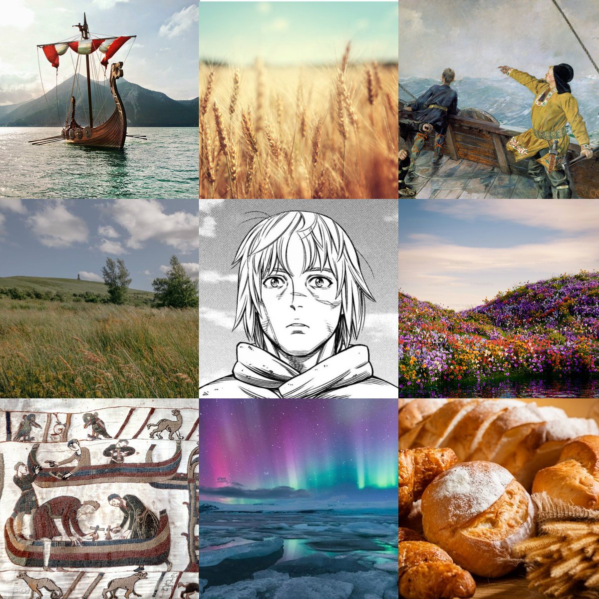 Kinda low effort but I made this Thorfinn moodboard. Multicolored because Thorfinn has a beautiful soul like a flower garden :)