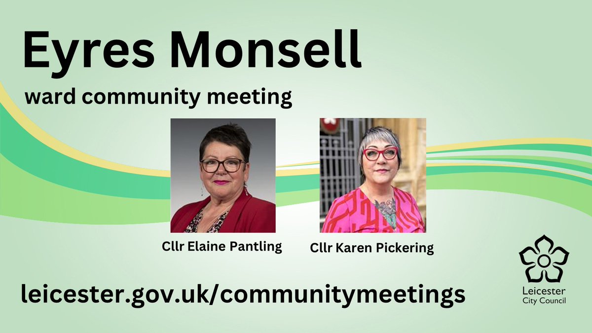 Leicester City Council (@leicester_news) on Twitter photo An #EyresMonsell ward community meeting will take place on Wednesday 13 August. You can read the agenda here: ow.ly/HumW50WzYBo An #EyresMonsell ward community meeting will take place on Wednesday 13 August. You can read the agenda here: ow.ly/HumW50WzYBo