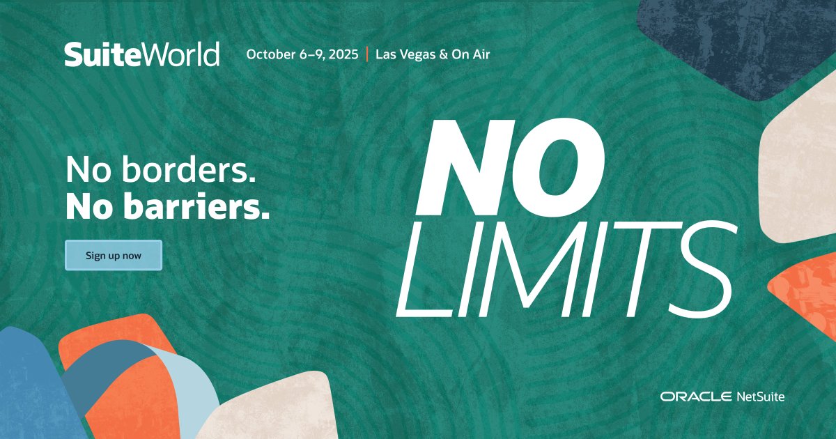 clare_oracle's tweet image. Would love to see you in Las Vegas- Are you ready to see how @NetSuite can help your business scale with NO LIMITS? Register for #SuiteWorld today: social.ora.cl/6018fi5MY