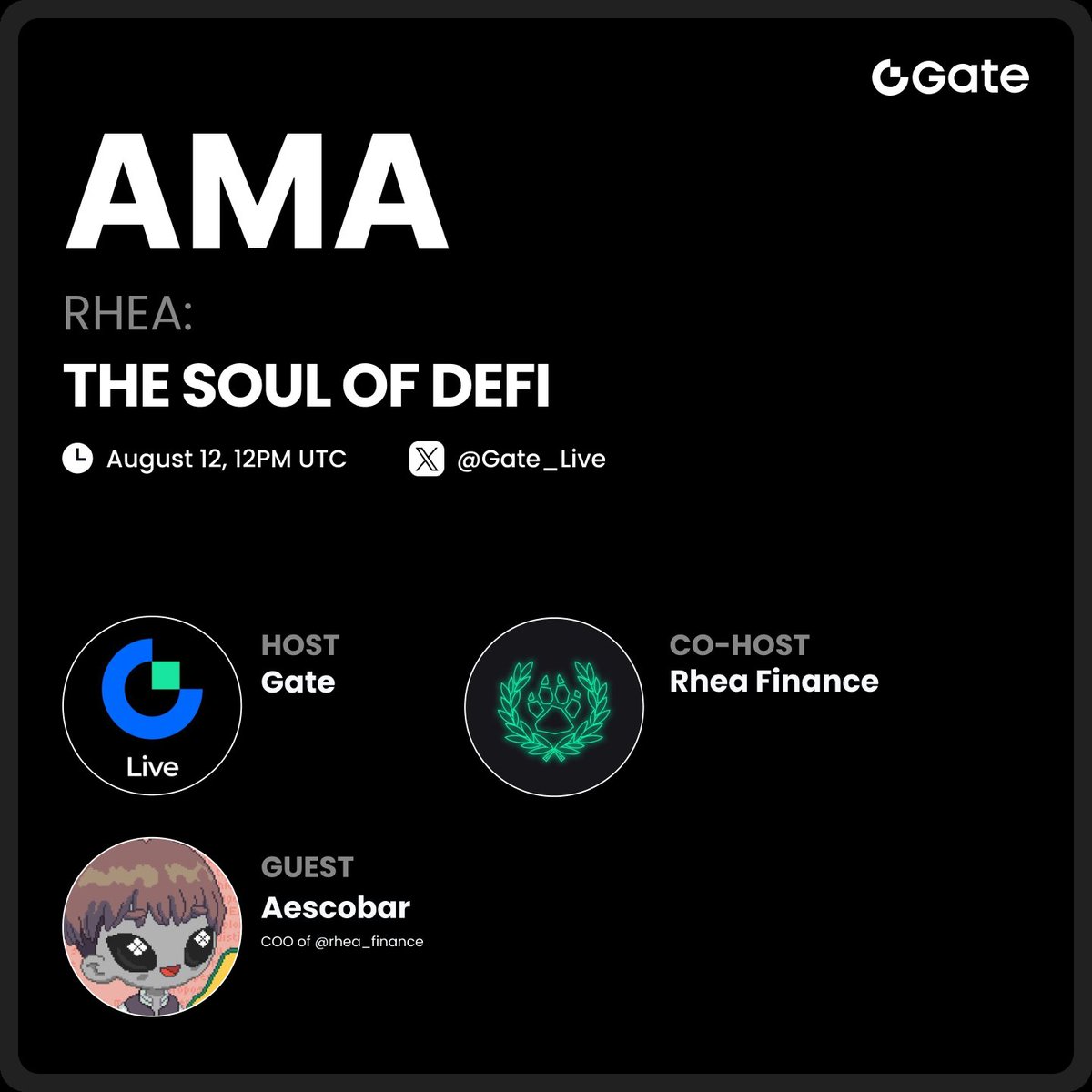 📣 Gate #AMA - <a href="/rhea_finance/">Rhea Finance</a>

Total Rewards: $100 $RHEA for 10 winners 🎁
🔹Follow <a href="/Gate__Live/">Gate Live | Streamers Wanted</a> &amp; <a href="/rhea_finance/">Rhea Finance</a>
🔹Like + RT + Comment with Proof Screenshot

Venue: x.com/i/spaces/1mrxm…

Drop your questions during the LIVE to WIN extra $RHEA 🎉