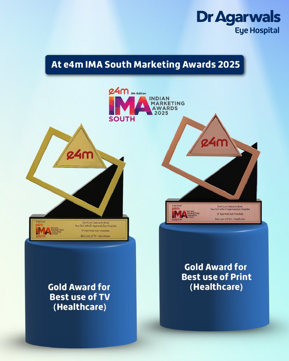 dragarwals_eye's tweet image. A golden week of recognition for Dr Agarwals Eye Hospital!

We proudly bagged 2 Golds at the e4m Health &amp;amp; Wellness Marketing Awards and 2 Golds at the IMA Best Marketing Awards (South) - Healthcare

#DrAgarwalsEyeHospital #IMAHealthcareAwards #e4mAwards #HealthcareMarketing
