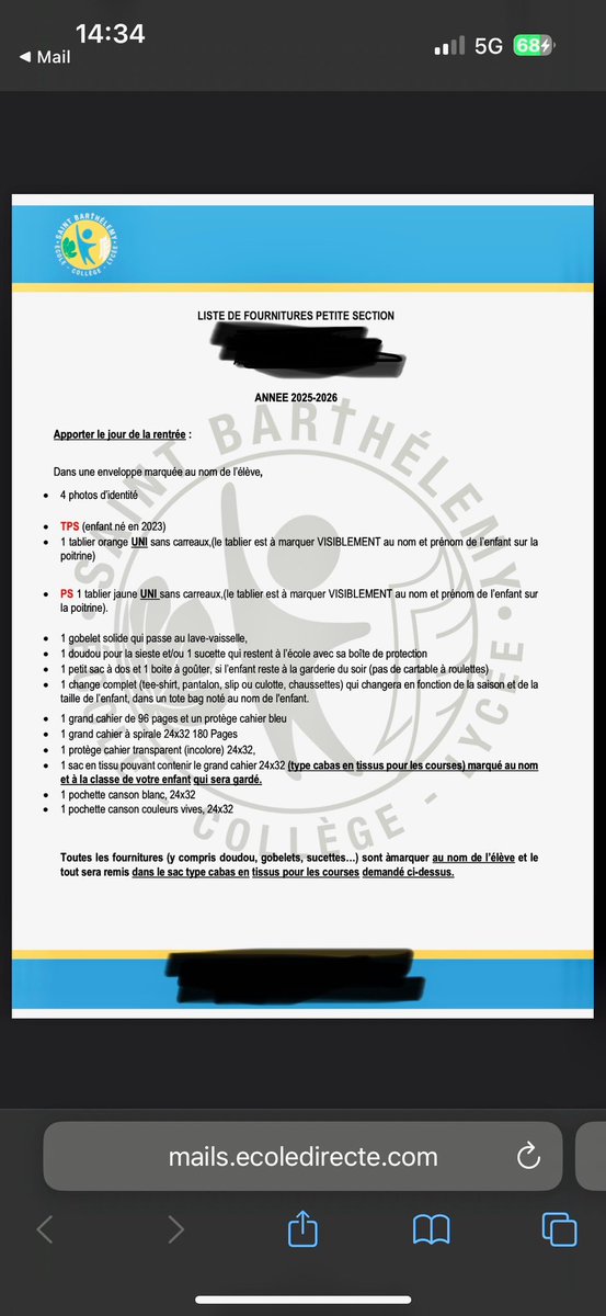 La liste de fourniture scolaire pour l’entrée de mon fils a l’école 😅