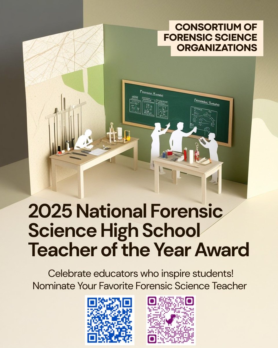 Calling all high school forensic science teachers!  Join us during National Forensic Science Week (Sept 14-20, 2025) to honor teaching excellence! Information here: thecfso.org/national-foren… #ForensicScienceWeek #TeacherOfTheYear #CFSO