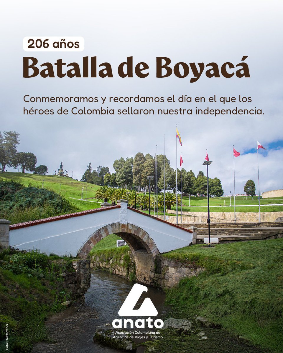 ➡️Hoy, conmemoramos la #BatalladeBoyacá, un hecho que marcó nuestra historia como colombianos.🇨🇴

🚶‍♂️Te invitamos a recorrer los atractivos turísticos, que evocan esta fecha.

¡Visítalos de la mano de tu #AgenciadeViajes favorita!💼

#Turismo