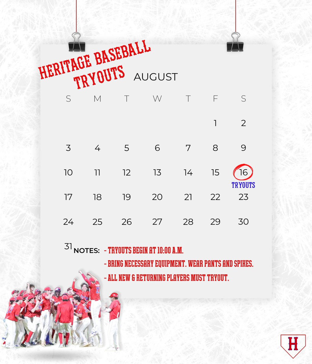 Baseball tryouts coming up August 16th at 10:00! You will need to fill out an information form and get it back to Coach Romano by August 13th!