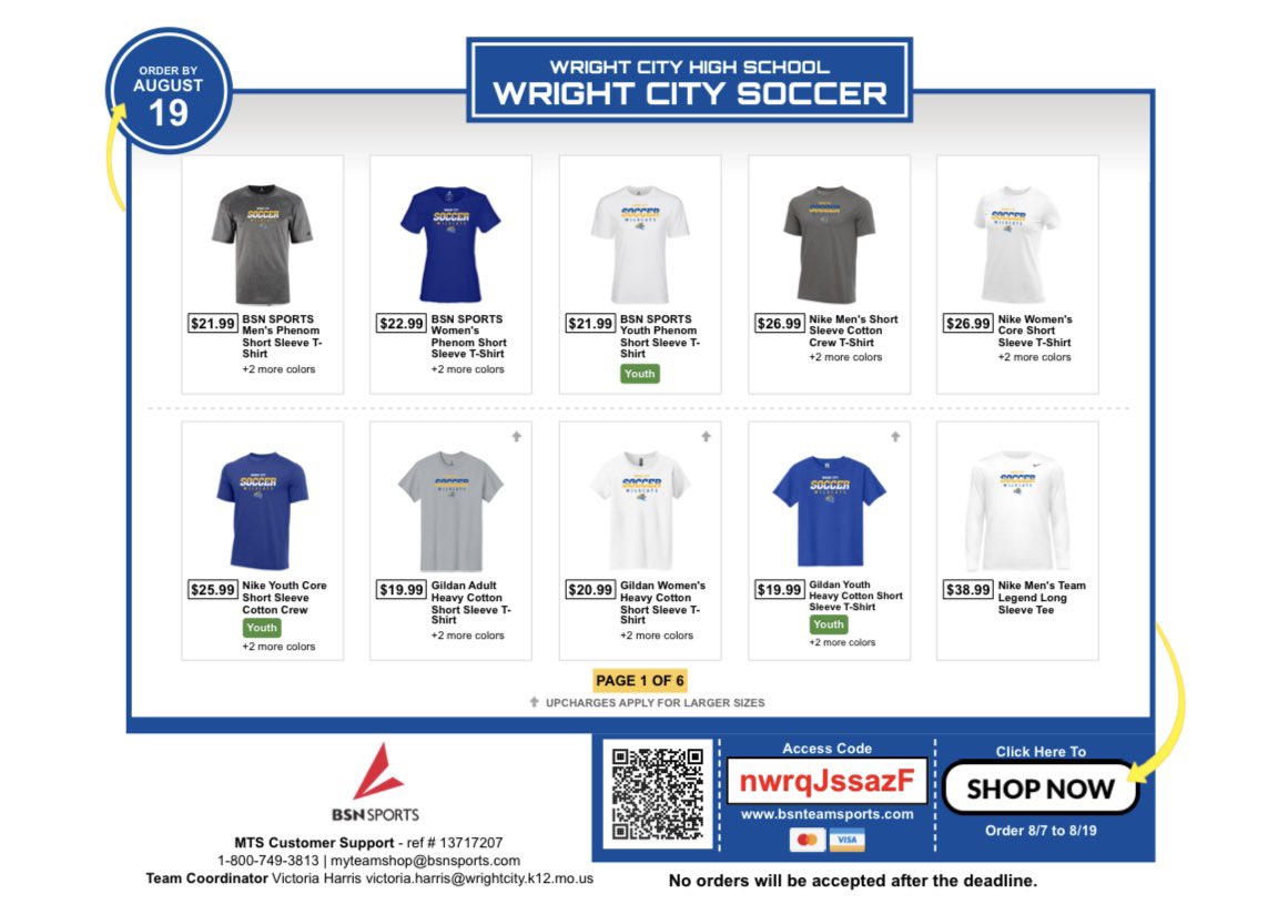 Our team store is live! Get your Wright City Soccer gear for this upcoming season. Shop closes Tuesday, August 19th. bit.ly/3J5PAyg