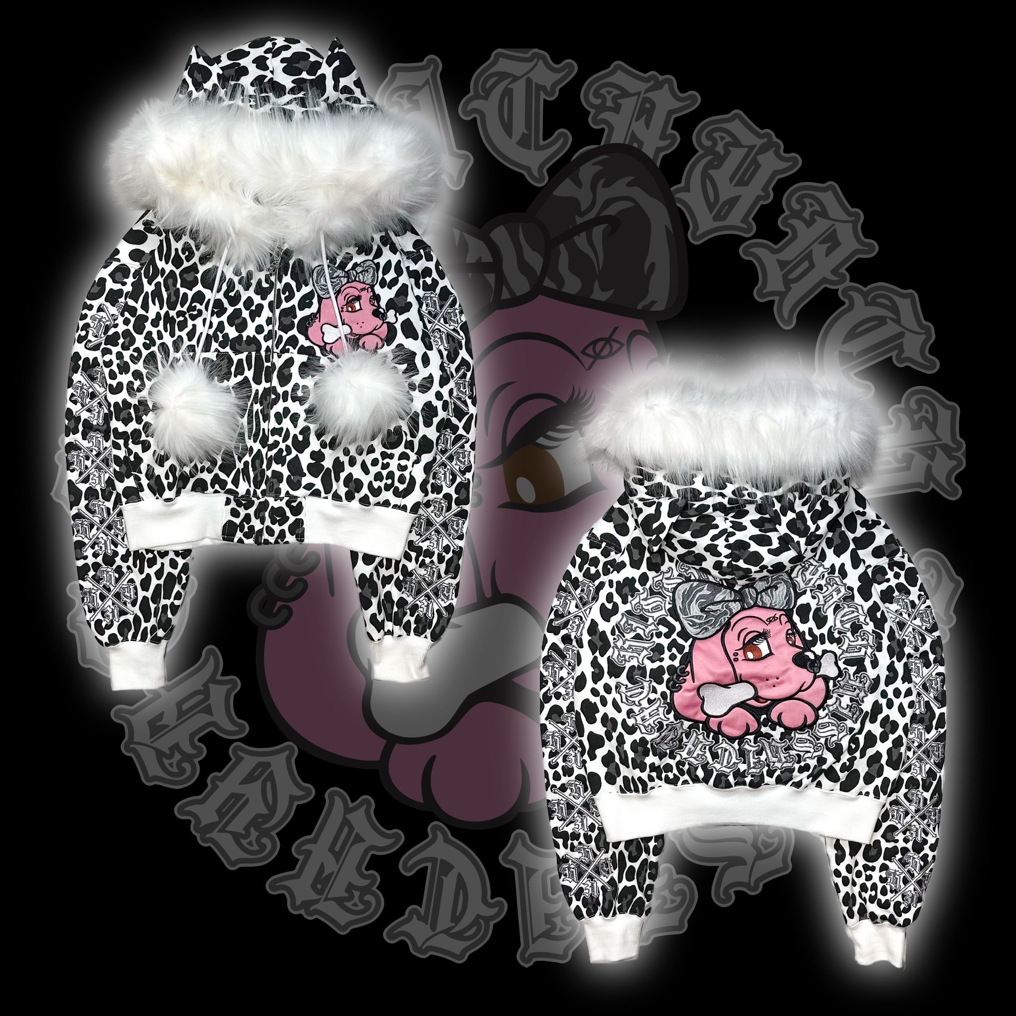 KRY ケモ耳フードBIGファーパーカー ピンク ヒョウ柄 豹柄 KRY ケモ耳フードBIGファーパーカー ピンク ヒョウ柄 豹柄 KRY
