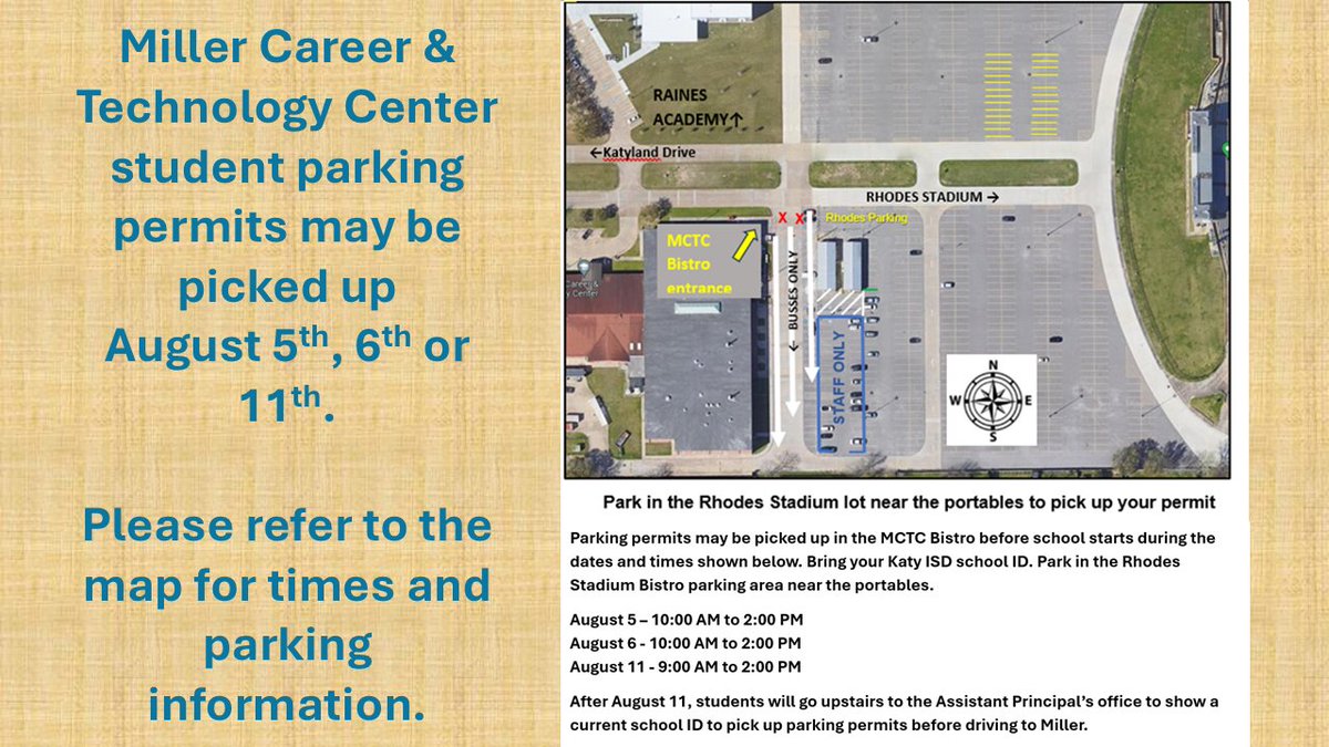 Monday, August 11th is the last day to pick up parking permits before school starts. 🍎