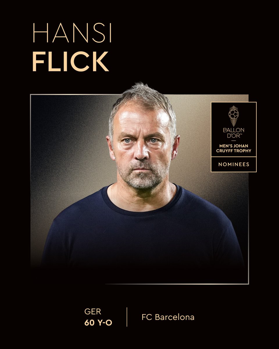 GhPope3's tweet image. Nominated for the 2025 Men's Team Coach of the Year Trophy

Hansi Flick
@FCBarcelona

#ballondor