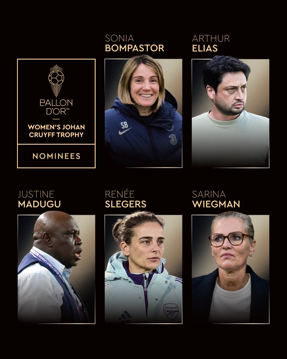 The coaches nominated for the #ballondor Johan Cruyff Trophy 🫡

Who do you want to win? 🏆

#UWCL || #WEURO2025