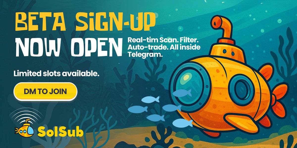SolSub_io's tweet photo. SolSub scans Solana meme coins in real time, filters based on your strategy, checks contracts, and auto-trades with SL/TP - all in Telegram.

Built for degens, not desk jobs.

Beta sign-up is now open.
DM us to join. Limited slots. https://t.co/7GkPGW1JRO