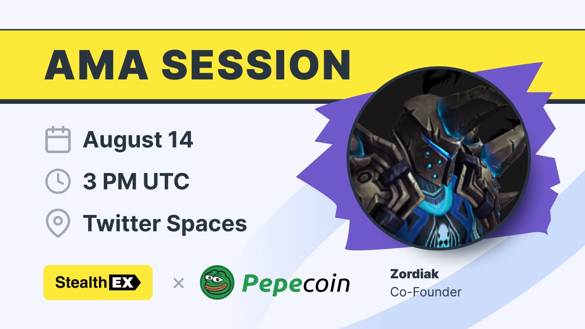 StealthEX (@stealthex_io) on Twitter photo 🚨 AMA alert!
StealthEX is excited to host <a href="/PepecoinNetwork/">Pepecoin (PEP)</a> for a deep dive into the project and its key features
🗓️ August 14
⏲️ 3 PM UTC
📍 x.com/i/spaces/1vAxR…
Drop your questions in the comment section - 2 best will share 134K $PEP 🏆
Don't miss out! 🫶 🚨 AMA alert!
StealthEX is excited to host <a href="/PepecoinNetwork/">Pepecoin (PEP)</a> for a deep dive into the project and its key features
🗓️ August 14
⏲️ 3 PM UTC
📍 x.com/i/spaces/1vAxR…
Drop your questions in the comment section - 2 best will share 134K $PEP 🏆
Don't miss out! 🫶