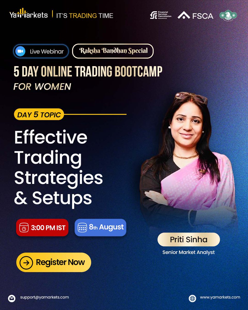 markets_ya's tweet image. 📢 Calling All Women Traders! Join us for Day 5 of our Raksha Bandhan Special 5-Day Online Trading Bootcamp – exclusively for women!  👉 Register Now &amp;amp; elevate your trading journey! 🔗 yamarkets.com/en/webinars  #WomenInFinance #TradingBootcamp #RakshaBandhanSpecial