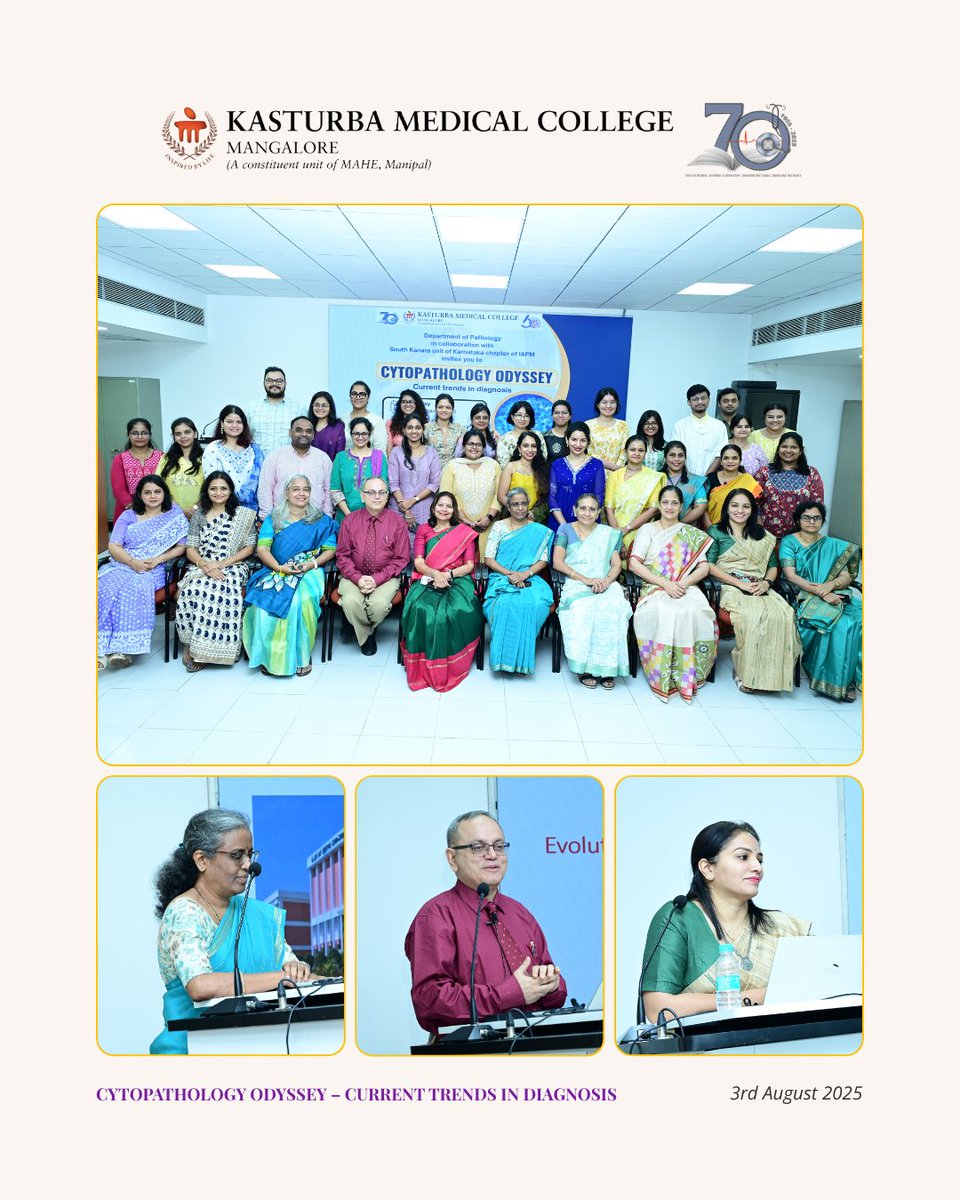 KMC Mangalore (@kmc_mangalore) on Twitter photo Cytopathology Odyssey: Current Trends in Diagnosis
CME by <a href="/KMCMLR_Path/">Pathology KMC</a> held on 3 Aug 2025.
🎙️ Chief Guest: Dr. <a href="/BaligaShrikala/">Shrikala Baliga</a>
🧠 Speakers: Dr. Bharat Rekhi, Dr. Sheeladevi CS, Dr. <a href="/Pooja_ksuresh/">Pooja Suresh</a>
#KMCMangalore #PathologyCME #CytopathologyOdyssey Cytopathology Odyssey: Current Trends in Diagnosis
CME by <a href="/KMCMLR_Path/">Pathology KMC</a> held on 3 Aug 2025.
🎙️ Chief Guest: Dr. <a href="/BaligaShrikala/">Shrikala Baliga</a>
🧠 Speakers: Dr. Bharat Rekhi, Dr. Sheeladevi CS, Dr. <a href="/Pooja_ksuresh/">Pooja Suresh</a>
#KMCMangalore #PathologyCME #CytopathologyOdyssey
