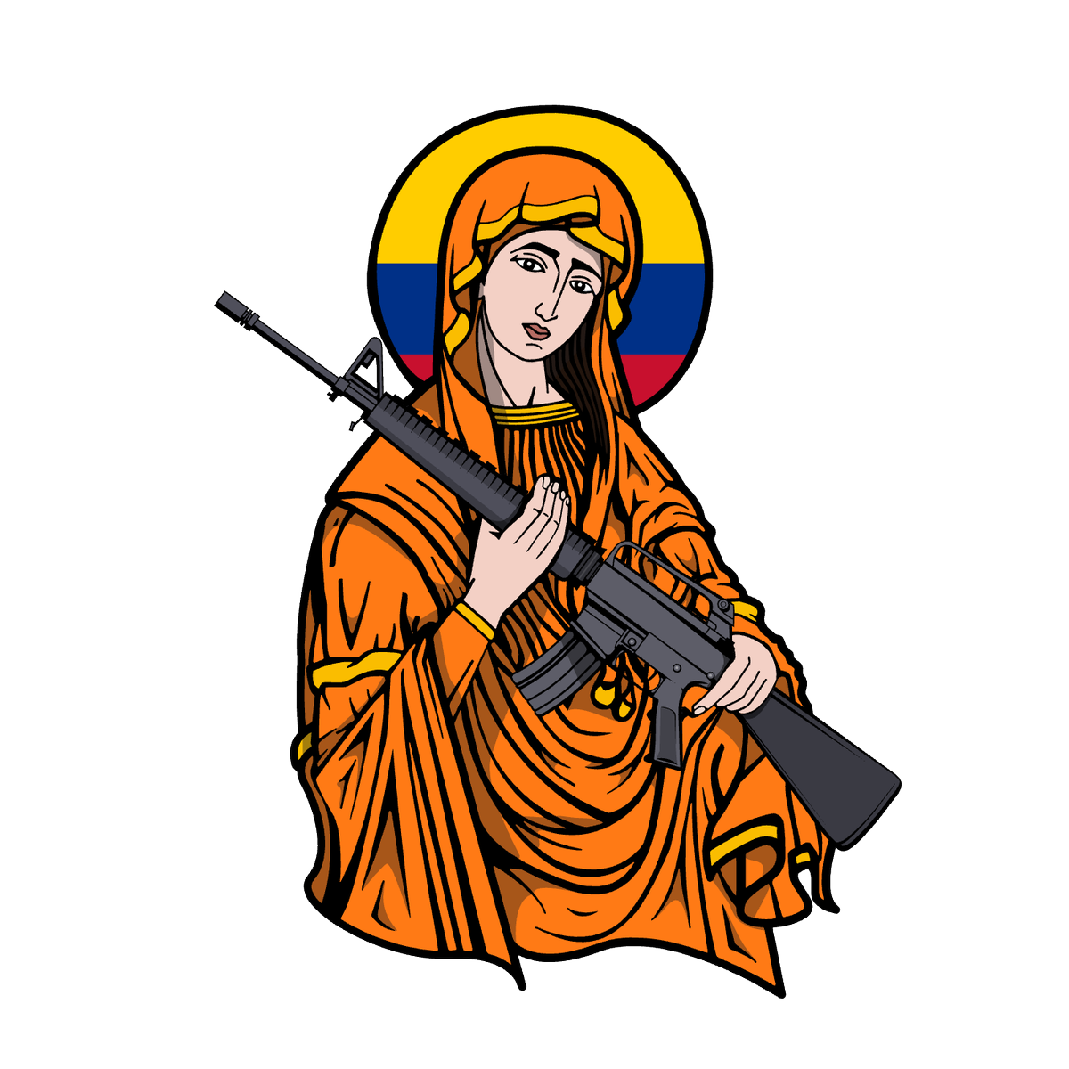 1/ meet “saint armalite of barranquilla.”

a jarring, sacred, and indelible nft. and a generous gift from <a href="/schmrypto/">Schmrypto ☎️</a>, who has built a wonderful new collection called schmaints.

🧵here’s a short thread on art, war, meme power, and the beauty of web3. 👇
