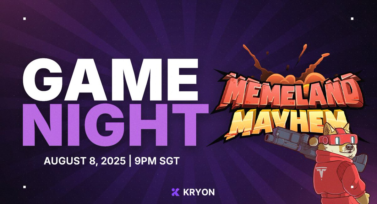 Kryon (@kryon_ai) on Twitter photo 🚨 GAME NIGHT ALERT! ft. <a href="/memelandmayhem/">Memeland Mayhem</a> 🚨
Get ready for an epic night of strategy, fun, laughs, and amazing prizes in the world of Memeland! 🏆
Who’s your favorite meme or character? Bring your A-game and let’s see who claims the crown! 👑⚔️
📅 Date: August 8, 2025
⏰ Time: 🚨 GAME NIGHT ALERT! ft. <a href="/memelandmayhem/">Memeland Mayhem</a> 🚨
Get ready for an epic night of strategy, fun, laughs, and amazing prizes in the world of Memeland! 🏆
Who’s your favorite meme or character? Bring your A-game and let’s see who claims the crown! 👑⚔️
📅 Date: August 8, 2025
⏰ Time: