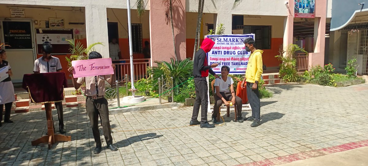stmarks_vlr's tweet photo. "Our students gave a powerful performance in the skit 'The Turning Point' to raise awareness about drug abuse. A thought-provoking act that left a lasting impact. ๐ญ๐ " #DrugFreeTamilnadu #stmarks #SayNoToDrug https://t.co/I4QFO2fLYt