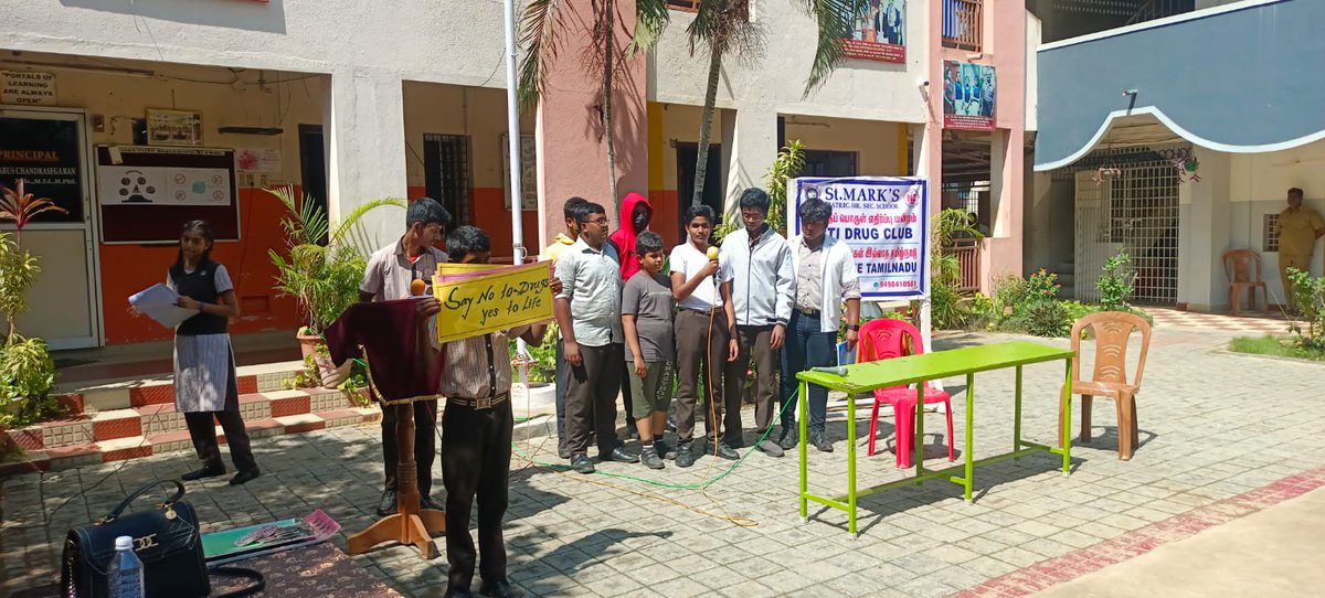 stmarks_vlr's tweet photo. "Our students gave a powerful performance in the skit 'The Turning Point' to raise awareness about drug abuse. A thought-provoking act that left a lasting impact. ๐ญ๐ " #DrugFreeTamilnadu #stmarks #SayNoToDrug https://t.co/I4QFO2fLYt