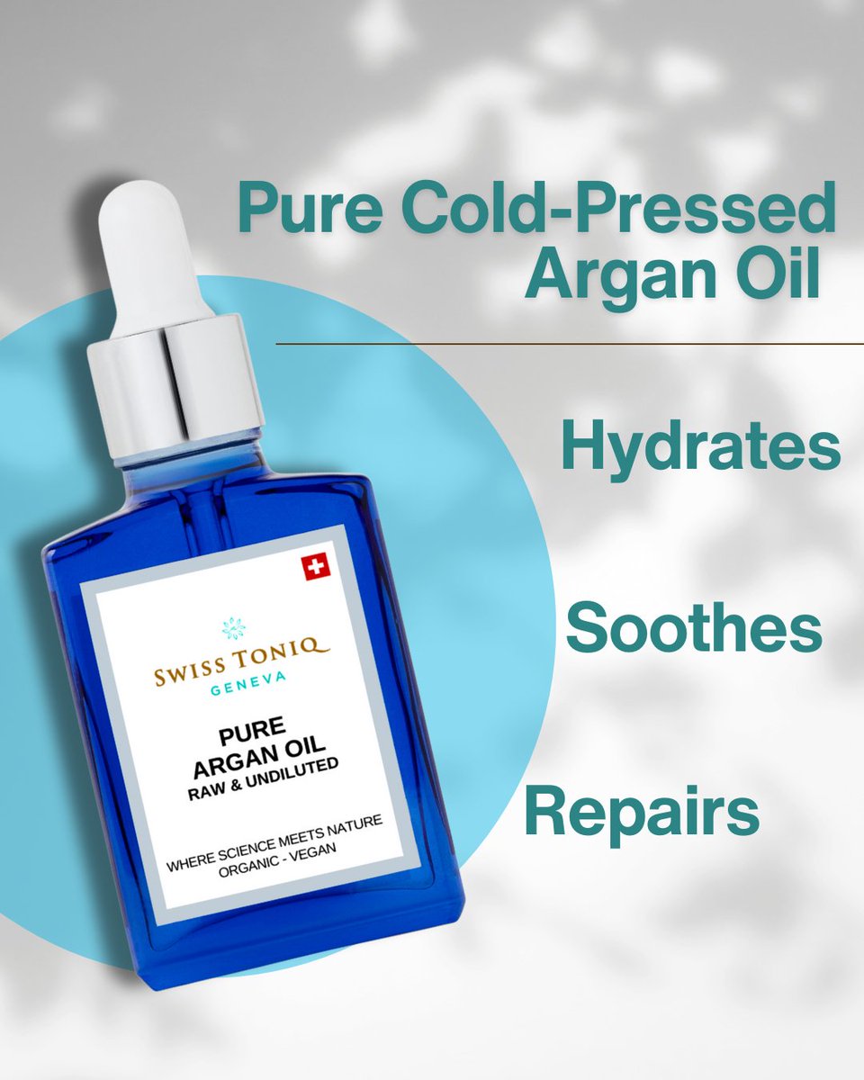 SwissToniq's tweet photo. Liquid gold for your skin ✨
Our Pure Cold-Pressed Argan Oil is rich in essential fatty acids and vitamin E—perfect for calming inflammation, repairing damage, and giving skin a healthy, radiant glow.
💧 Shop now — link in bio
#ArganGlow #SkinSavior #SwissToniqEssentials https://t.co/FZbBB0gAPp