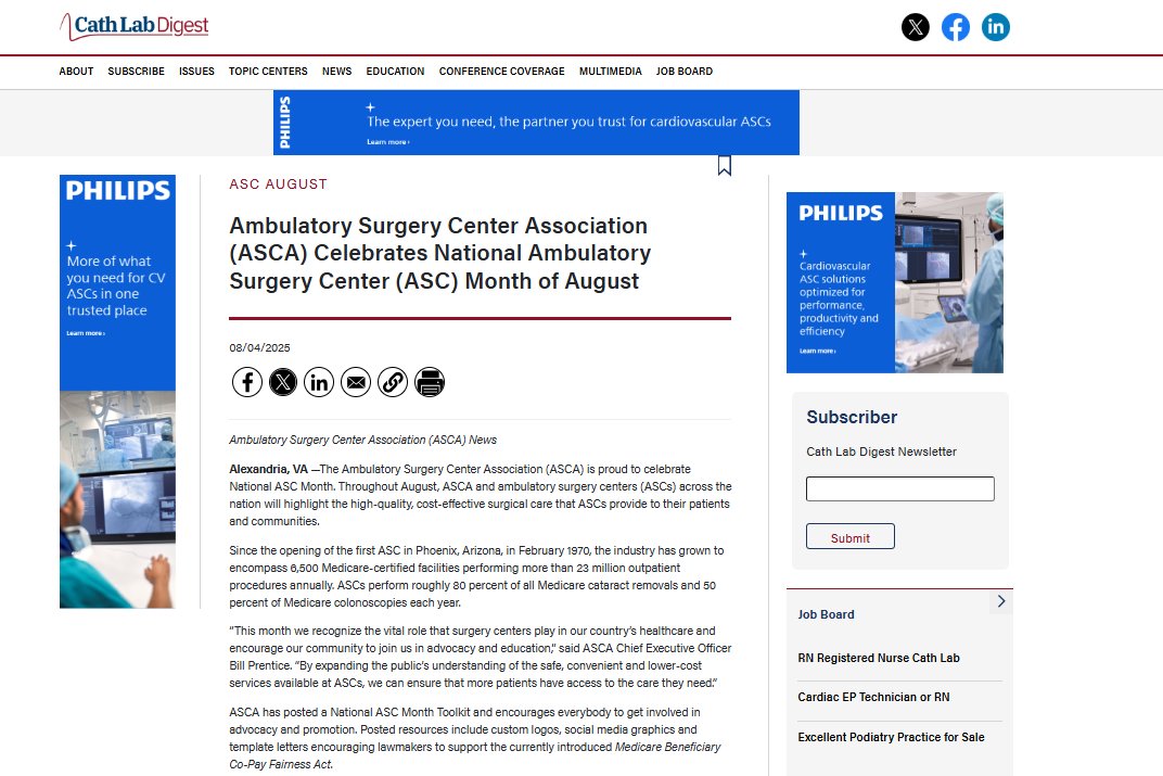Vascular Disease Management (@hmpvdm) on Twitter photo Ambulatory Surgery Center Association (ASCA) Celebrates National Ambulatory Surgery Center (ASC) Month of August
ASCA News
hubs.ly/Q03BfNyT0 #cardiotwitter Ambulatory Surgery Center Association (ASCA) Celebrates National Ambulatory Surgery Center (ASC) Month of August
ASCA News
hubs.ly/Q03BfNyT0 #cardiotwitter
