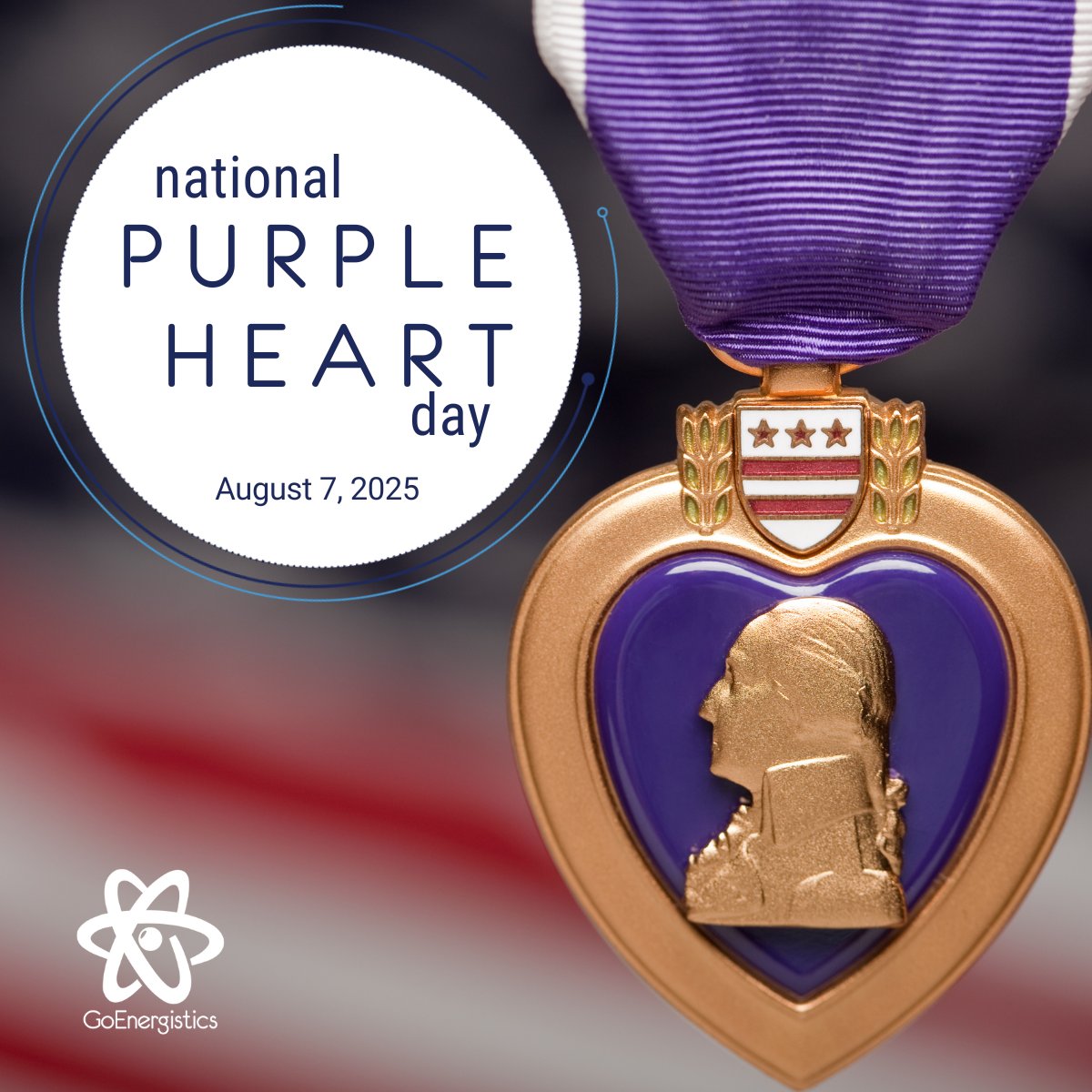 Today, on National Purple Heart Day, we honor the brave service members who were wounded or gave their lives in combat. 💜 At GoE, we are proud to serve those who have given so much for our nation. 

#PurpleHeartDay #VeteranCare #ServingThoseWhoServe #GoEnergistics 💜🏅