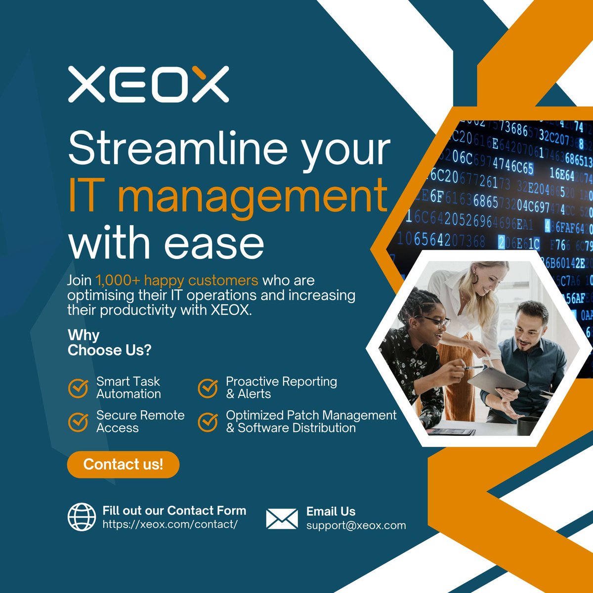 xeoxRMM's tweet image. Join over 1,000 satisfied customers in revolutionizing your IT management with XEOX. Discover smart automation and secure solutions today! 💼✨ 
#XEOXInnovation #EfficientIT 
buff.ly/Kk5deHJ