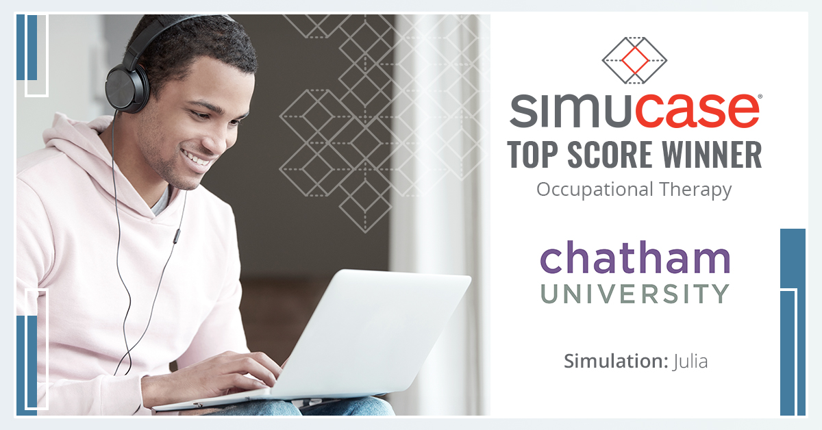 Simucase's tweet image. Congratulations from the Simucase team @ChathamU and their occupational therapy program, the top score winner for our OT cases this week on #simucase!🥇GO #FutureOTs #ot2b #ChathamU