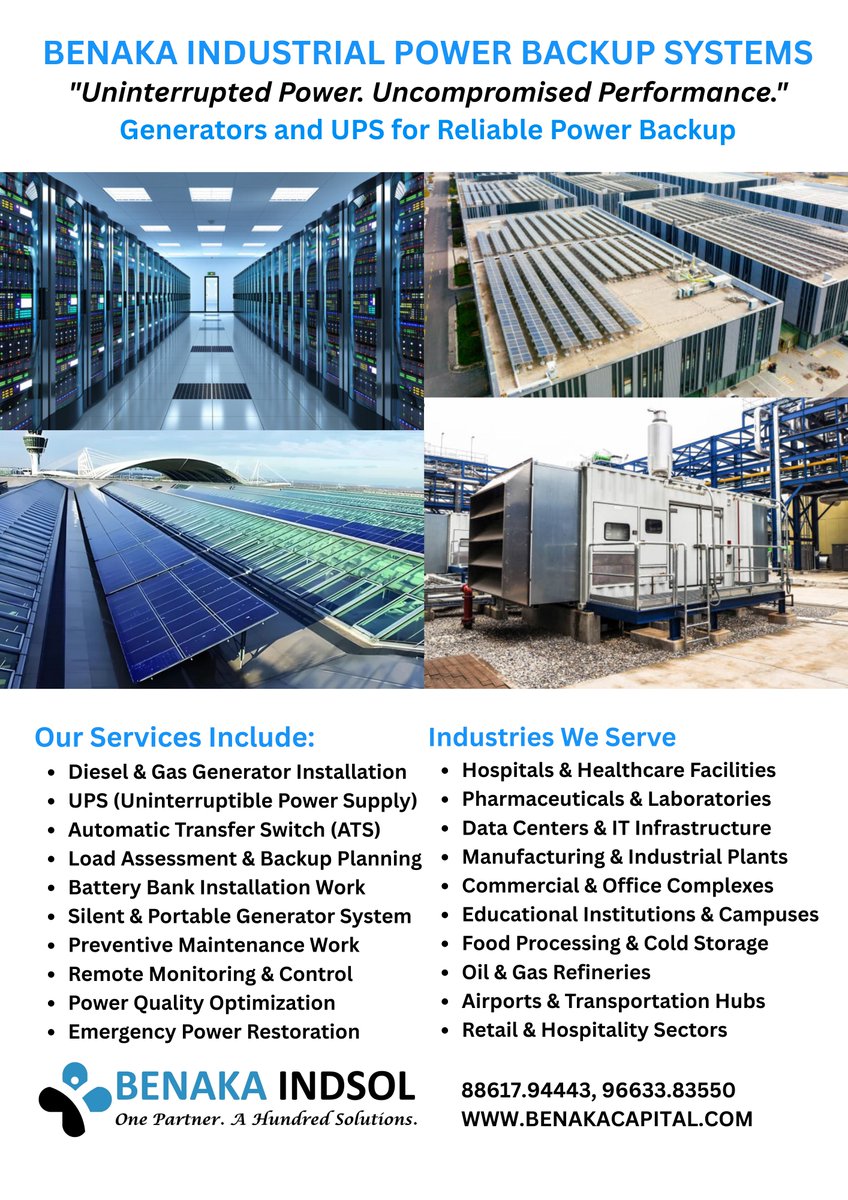 DCChetan000's tweet image. #PowerBackup #IndustrialPower #BackupSystems  
#UninterruptedPower #EnergyResilience #EmergencyPower  #PowerSolutions #IndustrialUtilities #EnergySecurity  
#BenakaEngineering #PowerBackupSolutions #UtilityServices