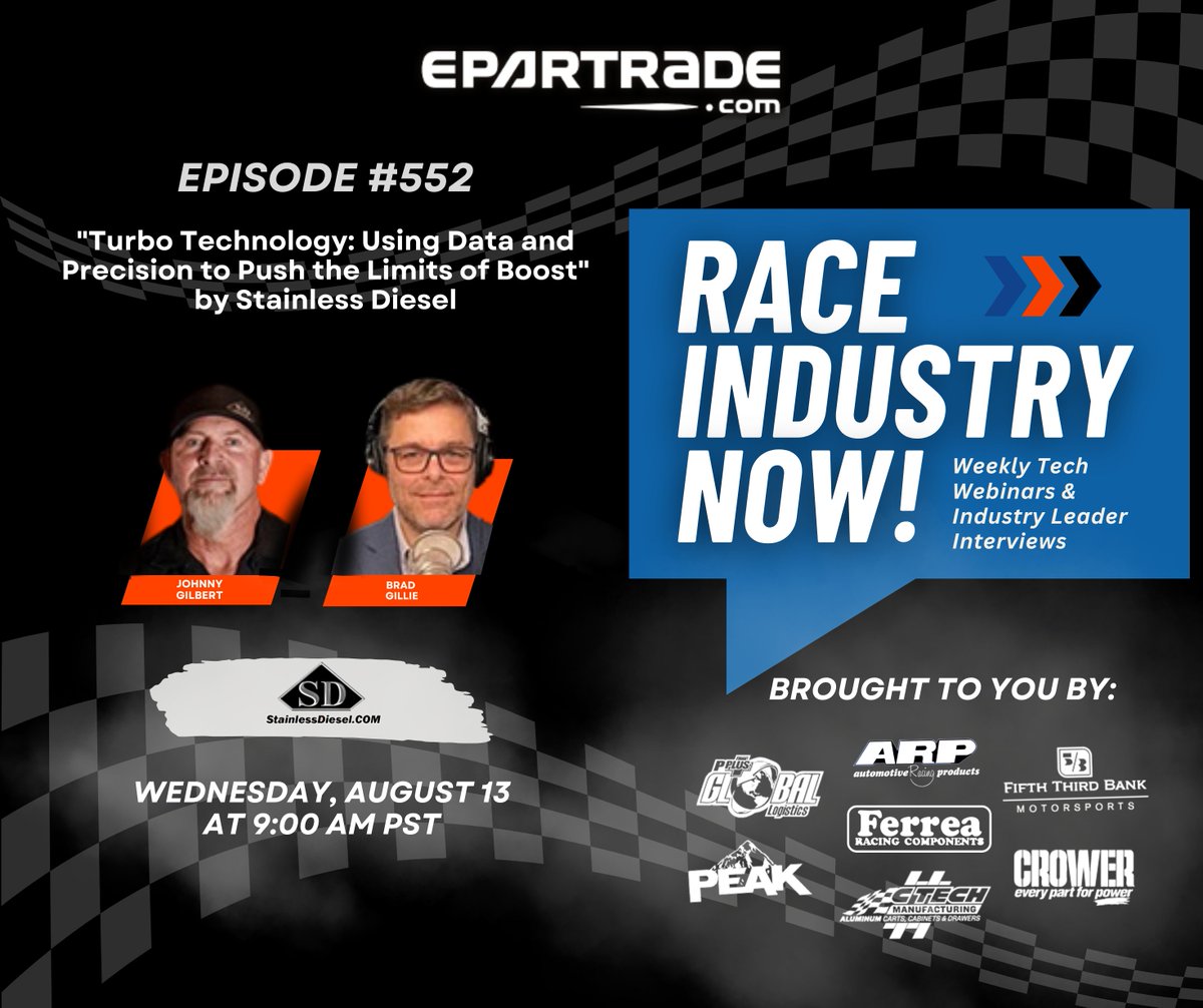 epartrade_com's tweet image. 💥 Boost meets data 🔥
LIVE Aug 13, 9AM PST
Johnny Gilbert of @StainlessDiesel talks turbo tech + performance precision
🎙️ Hosted by Brad Gillie, SiriusXM
🎟️ FREE to attend: epartrade.com/more/epartrade…
#TurboTech #Motorsports #EPARTRADELive #DieselPower