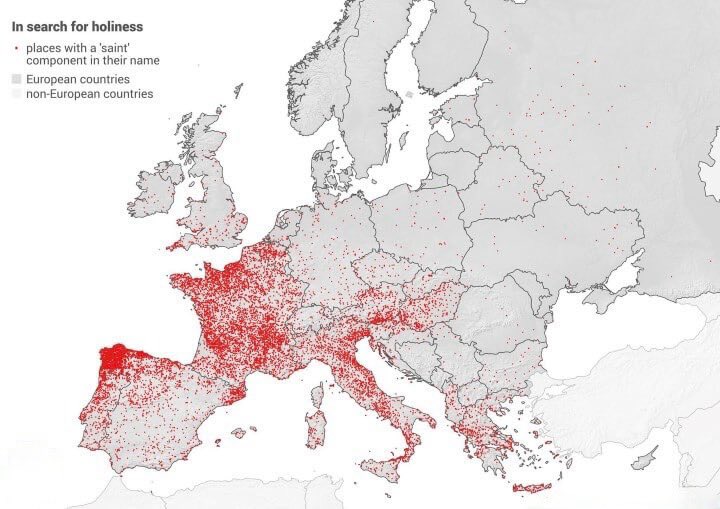 Vilas e cidades con nomes de Santos. Galicia, tantas veces reivindicada como celta nos imaxinarios colectivos, é en realidade un dos cumios máis acendrados da romanidade latina.