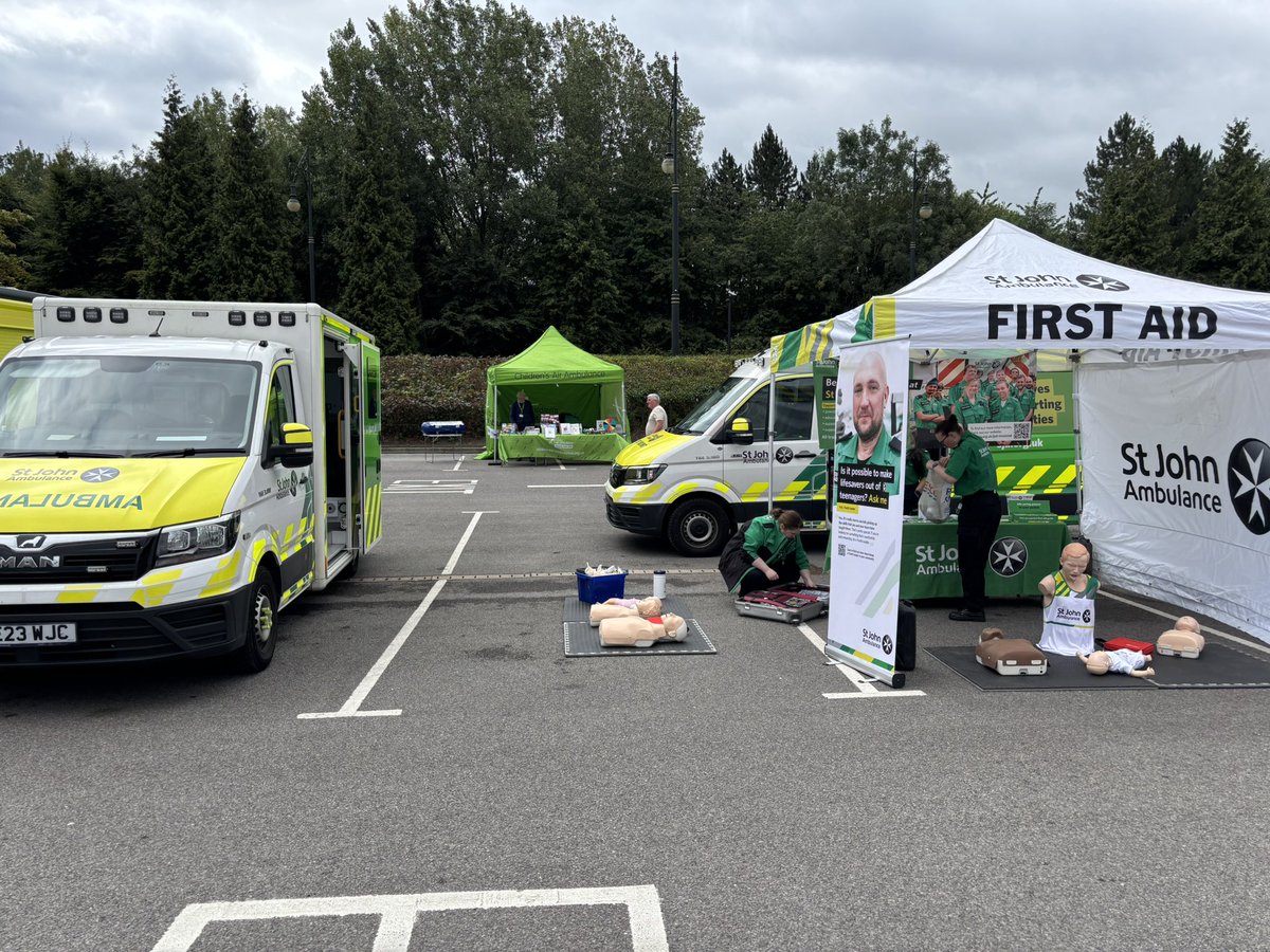 Supporting the <a href="/stjohnambulance/">St John Ambulance England</a> Manchester team today at the Emergency Services Day at the Trafford Centre. CPR demos/ have a go and have a look round the ambulance. 🚑